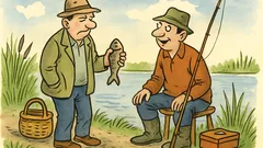 Banc: Un pescar întârzie pe baltă...